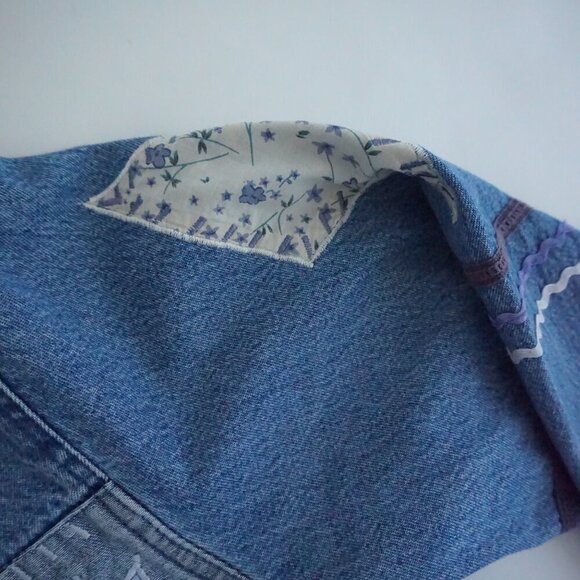 Vintage Keren Hart Blue Patchwork Button Up Lightweight Denim Jacket Xl - Picture 13 of 13